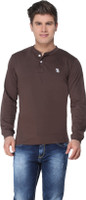 The Cotton Company Solid Men's Henley Brown T-Shirt
