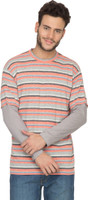 Hypernation Striped Men's Round Neck Orange, Grey T-Shirt