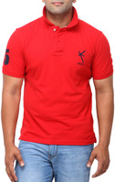 Yross Self Design Men's Polo Neck Red T-Shirt