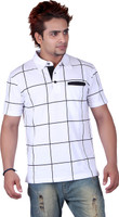 Vivid Bharti Printed Men's Polo Neck White T-Shirt