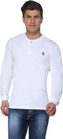 The Cotton Company Solid Men's Henley White T-Shirt
