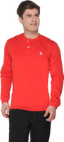The Cotton Company Solid Men's Henley Red T-Shirt