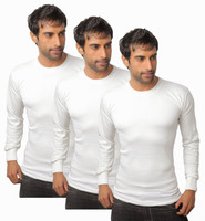 Nitlon Solid Men's Round Neck White T-Shirt(Pack of 3)