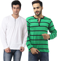 Leana Striped Men's Henley Multicolor T-Shirt(Pack of 2)