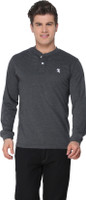 The Cotton Company Solid Men's Henley Grey T-Shirt