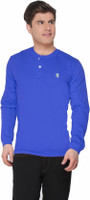 The Cotton Company Solid Men's Henley Blue T-Shirt