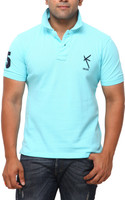 Yross Self Design Men's Polo Neck Blue T-Shirt