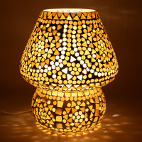 EarthenMetal Handcrafted Almond Brown Coloured Crystal Dome Shaped Glass Table Lamp(17 cm, Brown, White)