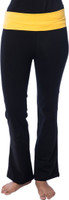 Nite Flite Black Foldover Yoga Pants with Yellow Waistband Solid Women's Black, Yellow Track Pants