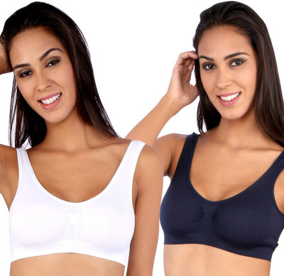 NOVEL Sporty Women Sports Bra(Dark Blue, White)