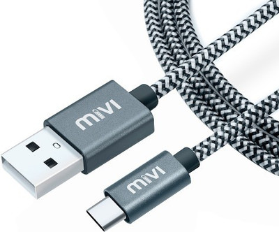 Mivi 6 ft long Tough Nylon Braided Rapid Charge 1.8 m USB Type C Cable(Compatible with All Phones With Type C port, Black, One Cable)