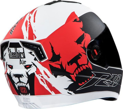 Steelbird Air SBA-1 Beast Motorbike Helmet(SBA-1 Beast Glossy White & Red With Smoke Visor Large-600)