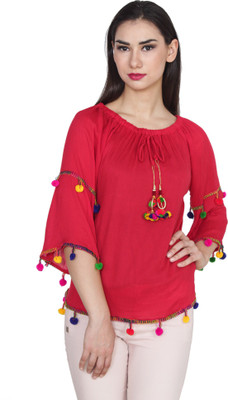 Jollify Casual 3/4 Sleeve Embroidered Women Multicolor Top
