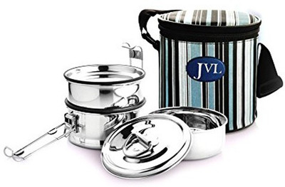 JVL TLP2 Leak Proof Stainless Steel Triple Decker 2 Layer Big Lunch / Tiffin Box 3 Containers Lunch Box(1400 ml) JVL TLP2 Leak Proof Stainless Steel Triple Decker 2 Layer Big Lunch / Tiffin Box 3 Containers Lunch Box(1400 ml)