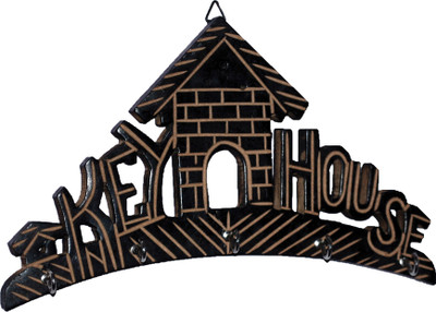 Indoart Wood Key Holder(5 Hooks, Black, Brown)