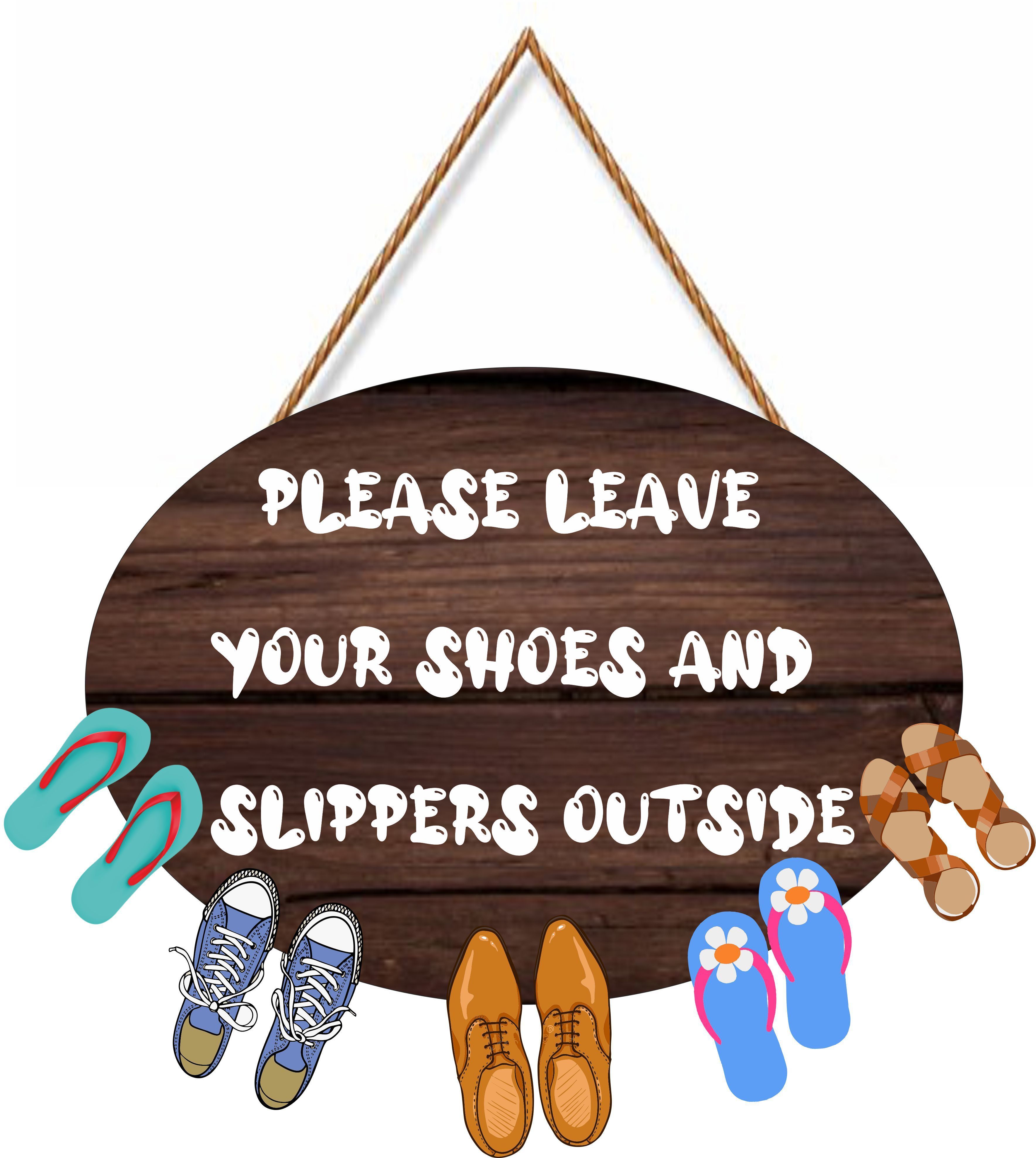 Please Leave Your Shoes And Sliiper Outside Wooden Shoes Hanging for Home door