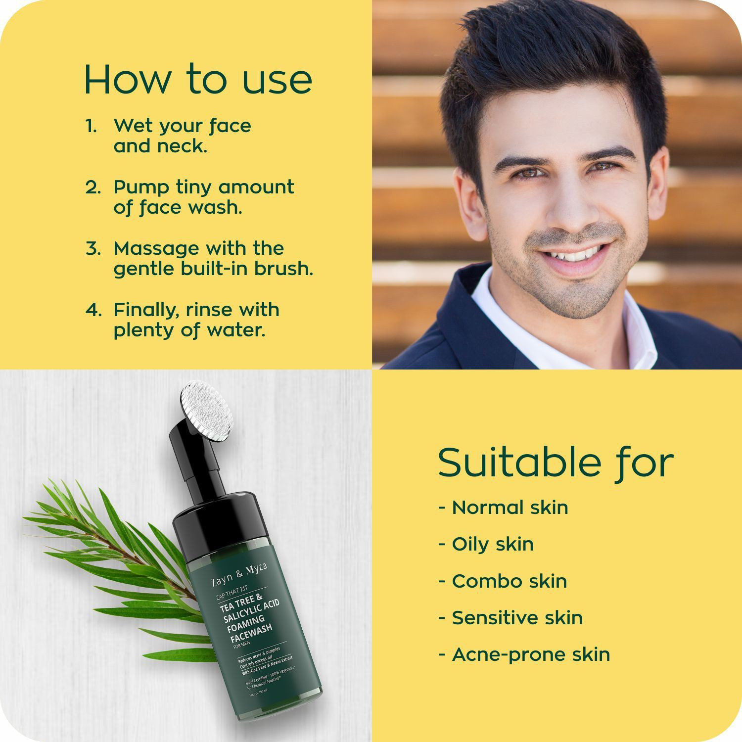 ZM Zayn & Myza Tea Tree & Salicylic Acid Face Wash, 75ml & Naturals Neem + Tea Tree Face Serum, 30ml Acne & Anti-Pimple Combo (2 Items in the set)