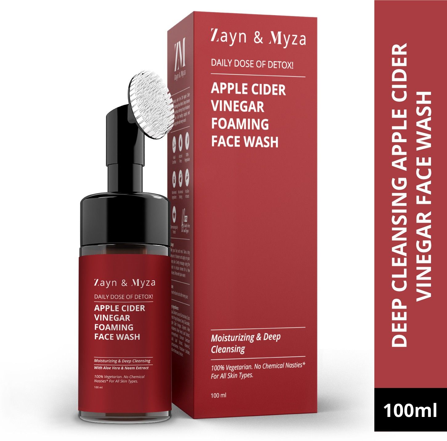 ZM Zayn & Myza Apple Cider Vinegar Foaming Face wash, Deep Cleansing & Moisturizing, No Chemical Nasties, Oil Control, Skin pH Balance, Daily Use, 100 ml