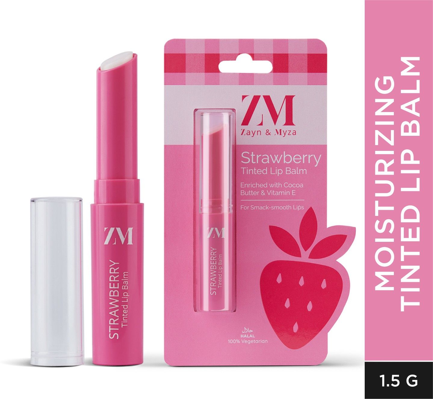 ZM Zayn & Myza Strawberry Tinted Lip Balm | Enriched with Cocoa Butter & Vitamin E For Smack-smooth Lips | Moisturizes & Repairs Dry Lips, Pack of 2(1.5gm x 2)