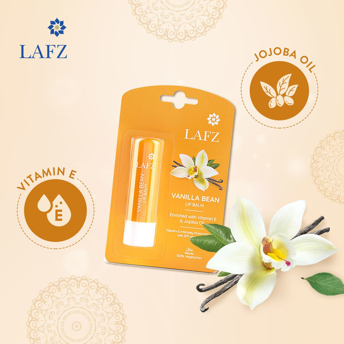 LAFZ Vanilla Lip Balm - Enriched With Vitamin E And Jojoba Oil Repairs Chapped Lips & Moisturizes With Spf - Halal Certified, 100% Vegetarian 9g (Pack of 2)