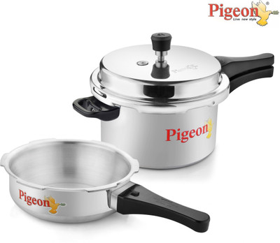 Pigeon Calida Combi 5 L, 3.5 L Induction Bottom Pressure Cooker & Pressure Pan(Aluminium)