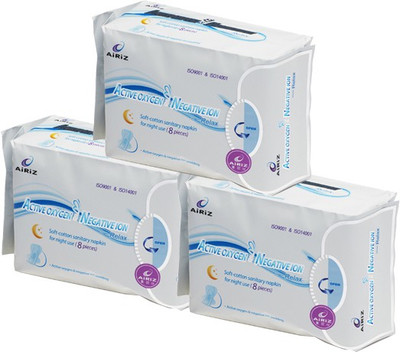 Tiens AiRiZ Activeoxygen & Negativeion Soft-cotton sanitary napkin for Night Use - 8 pieces (Pack of 3) Sanitary Pad(Pack of 8)