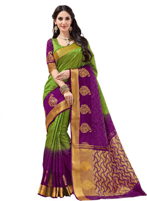 Taanshi Self Design, Printed Kanjivaram Tussar Silk Saree(Green) Taanshi Self Design, Printed Kanjivaram Tussar Silk Saree(Green)