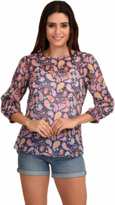 The Gudlook Casual 3/4 Sleeve Printed Women Multicolor Top The Gudlook Casual 3/4 Sleeve Printed Women Multicolor Top