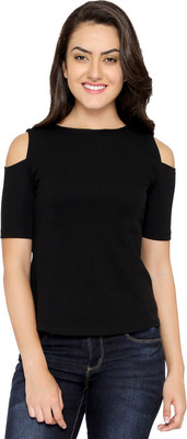 Chimpaaanzee Party Short Sleeve Solid Women Black Top Chimpaaanzee Party Short Sleeve Solid Women Black Top