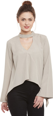 Popnetic Casual Kimono Sleeve Solid Women Beige Top