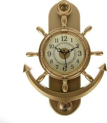 Urban Monk Creations Analog 38 cm X 26 cm Wall Clock(Gold, With Glass)