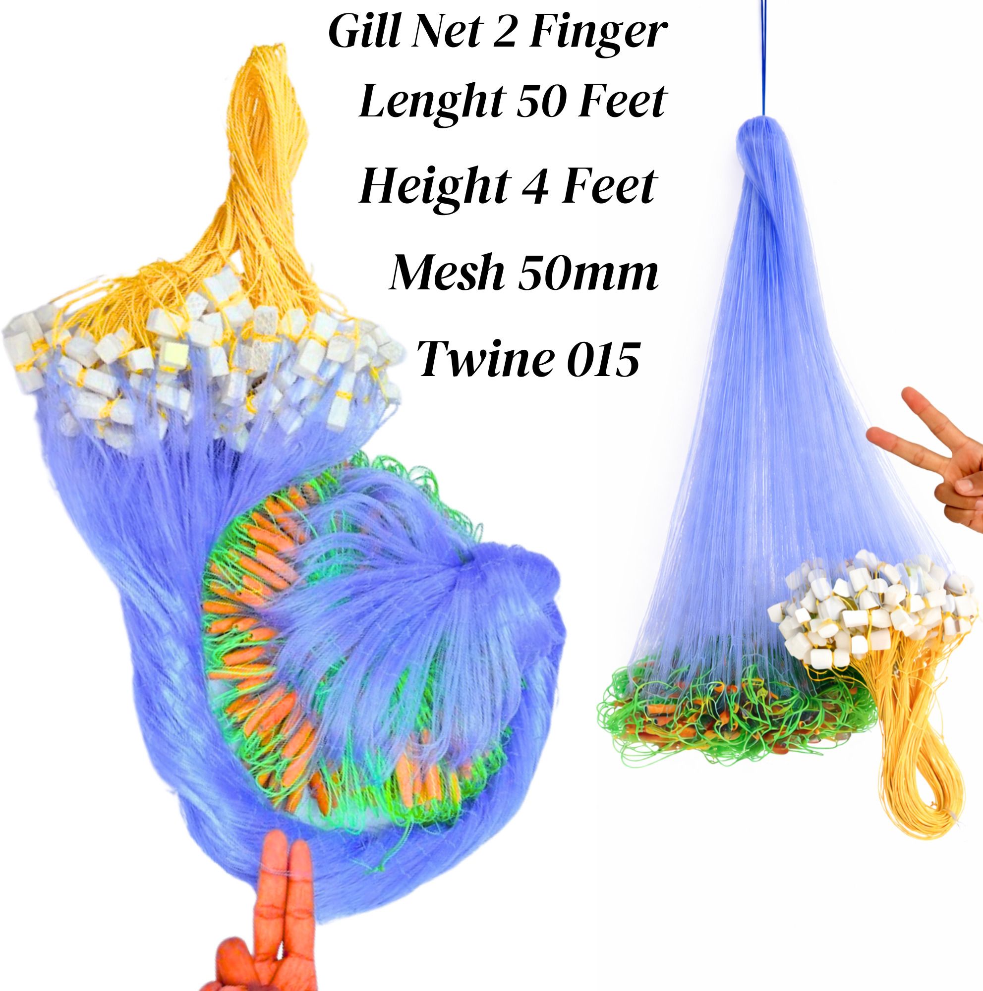 YASHNET GILLNET 2 FINGER 50MM KATHIJAAL HEIGHT 4 FEET Fishing Net (Blue) — photo 1