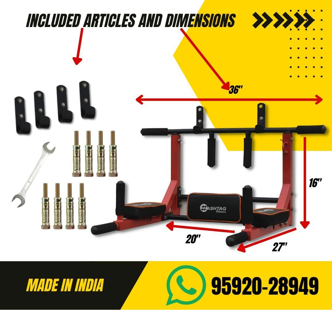 HASHTAG FITNESS Wall mount pull up bar, wall mount in 1, dips