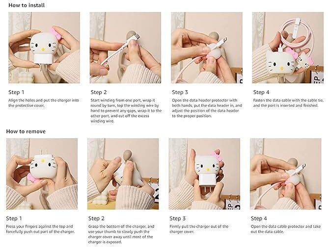 Micvir Charger Cover for Nothing 45W Charger, 3D Cartoon Design Pink Cat, Spiral Cable Protector (Multicolor)