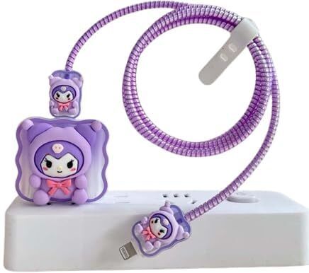 Micvir Charger Cover for Samsung 25W Charger, 3D Cartoon Design Cat Purple, Spiral Cable Protector (Purple) — image 1 of 1