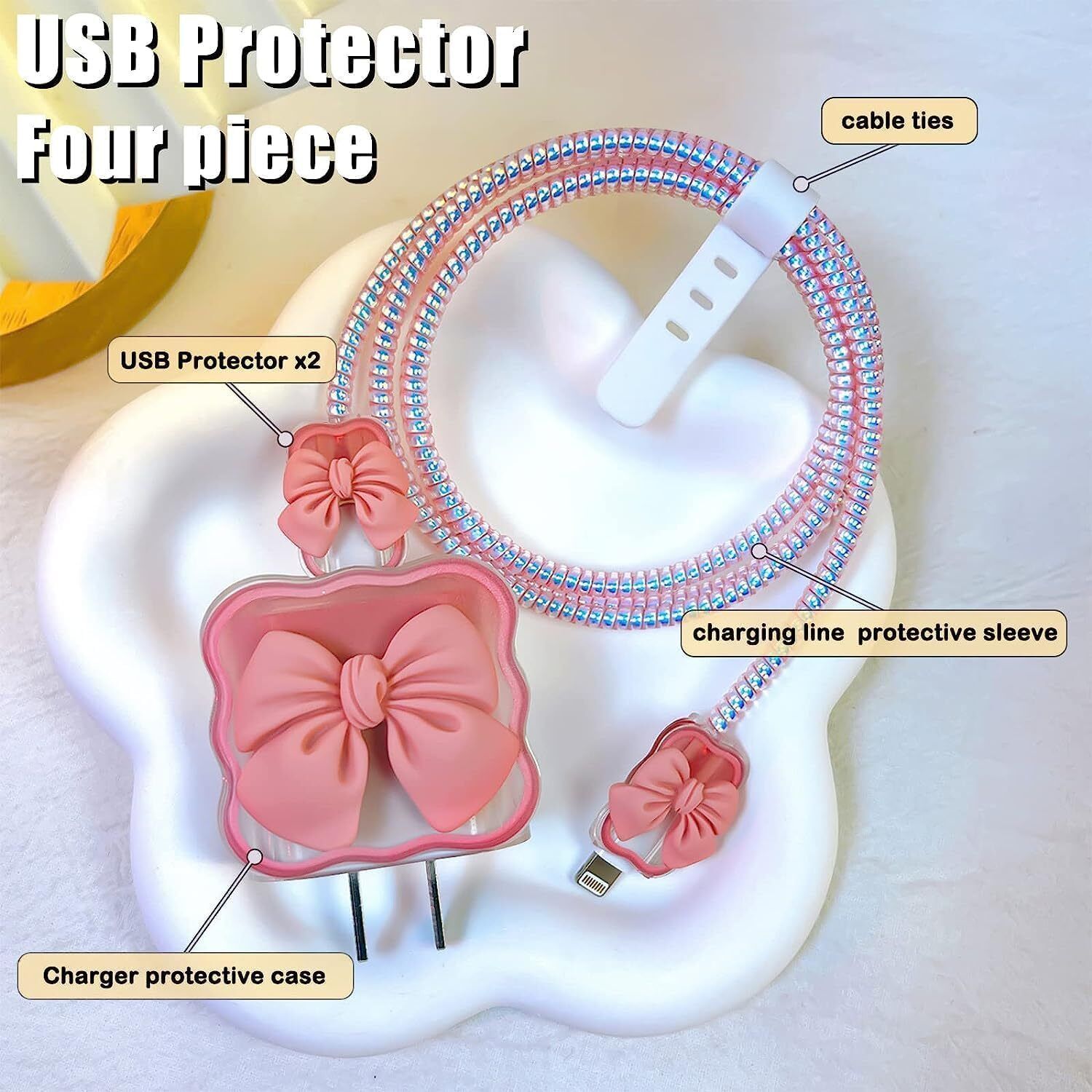 Micvir Charger Cover for Samsung 25W Charger, 3D Cartoon Design BowTie Pink, Spiral Cable Protector (Pink)