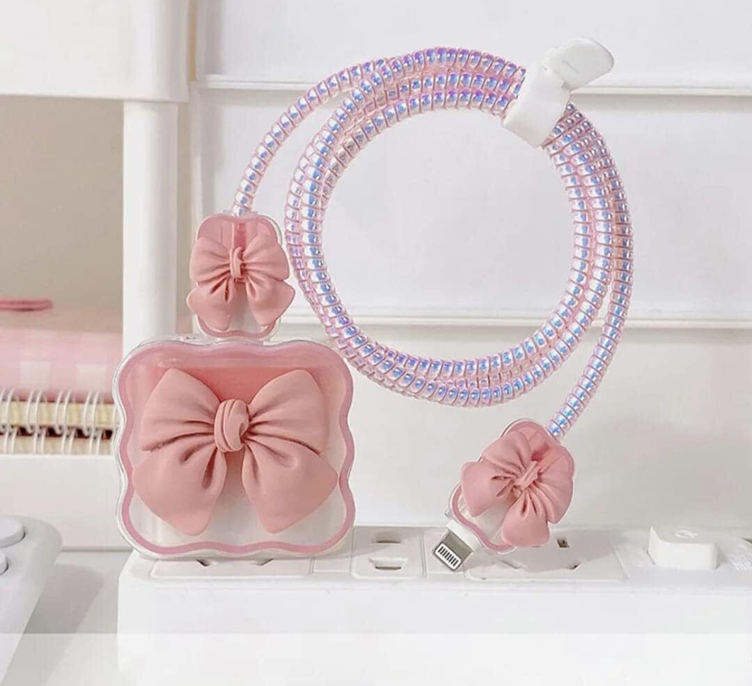 Xolia Chrg_noth45w_BowTiePnk Cable Protector (Pink) — image 1 of 1