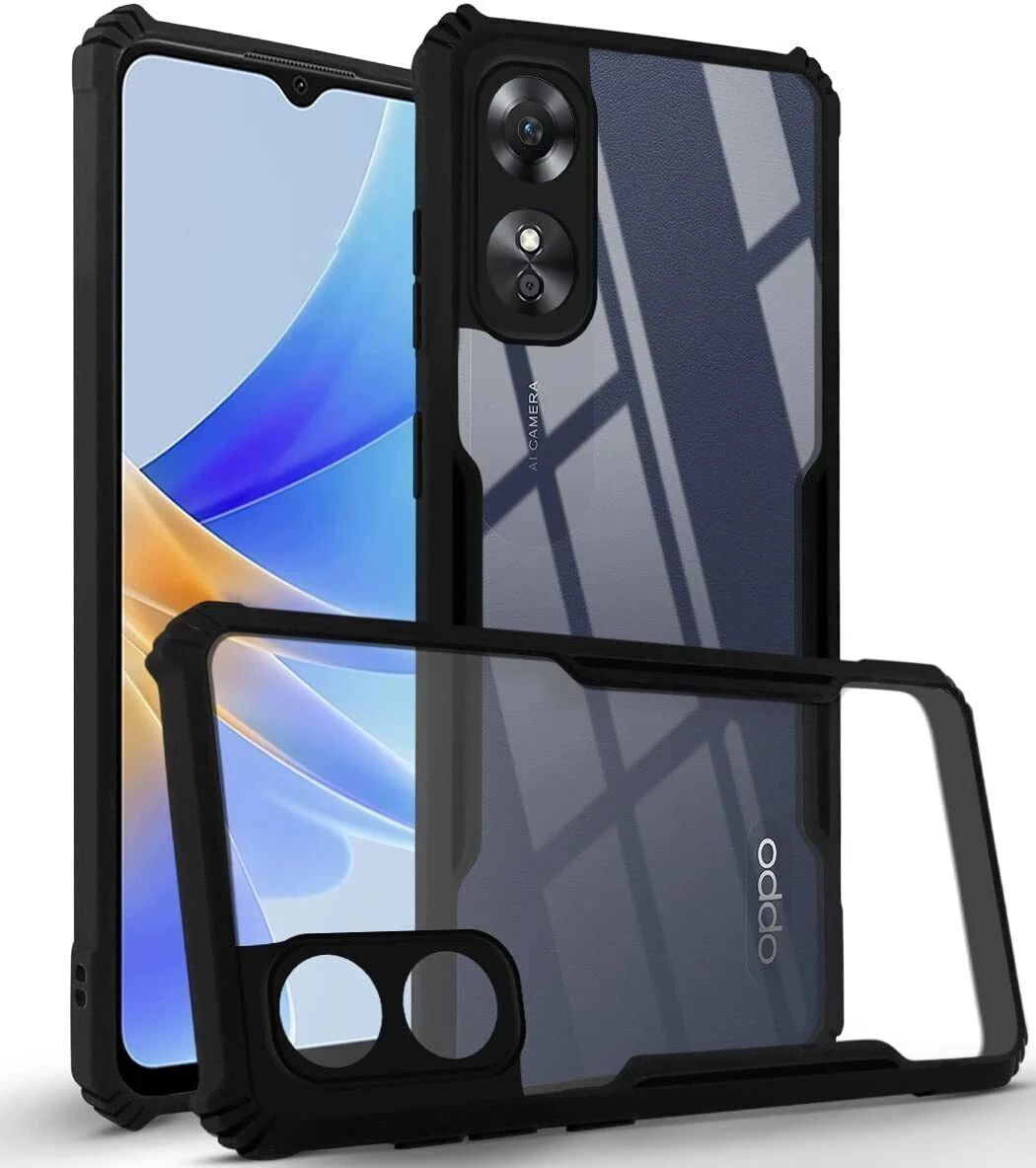 Micvir Back Cover for Oppo A17 (Transparent, Black, Shock Proof, Polycarbonate, Pack of: 1)