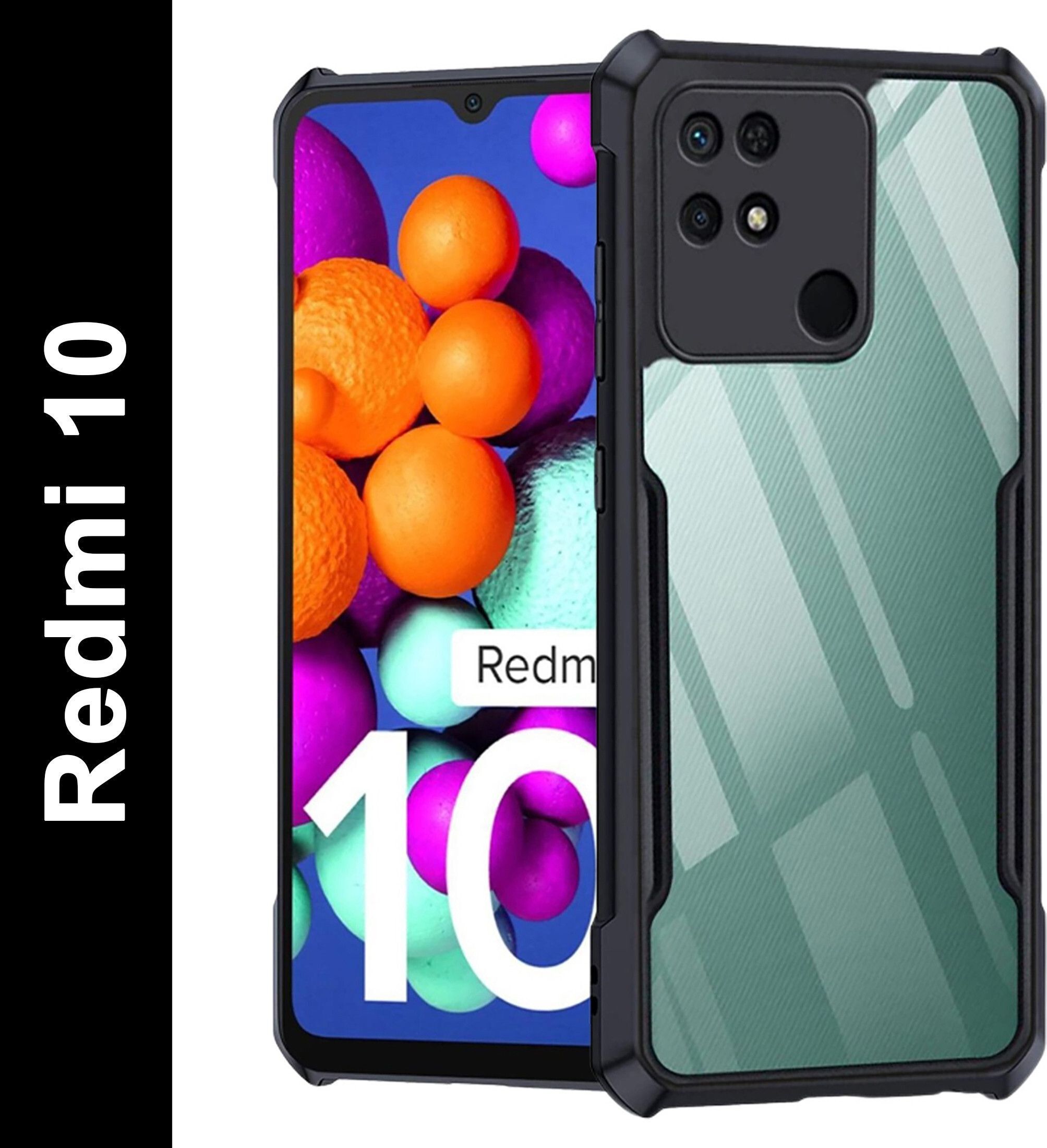 Micvir Back Cover for Redmi 10 (Transparent, Black, Shock Proof, Polycarbonate, Pack of: 1)