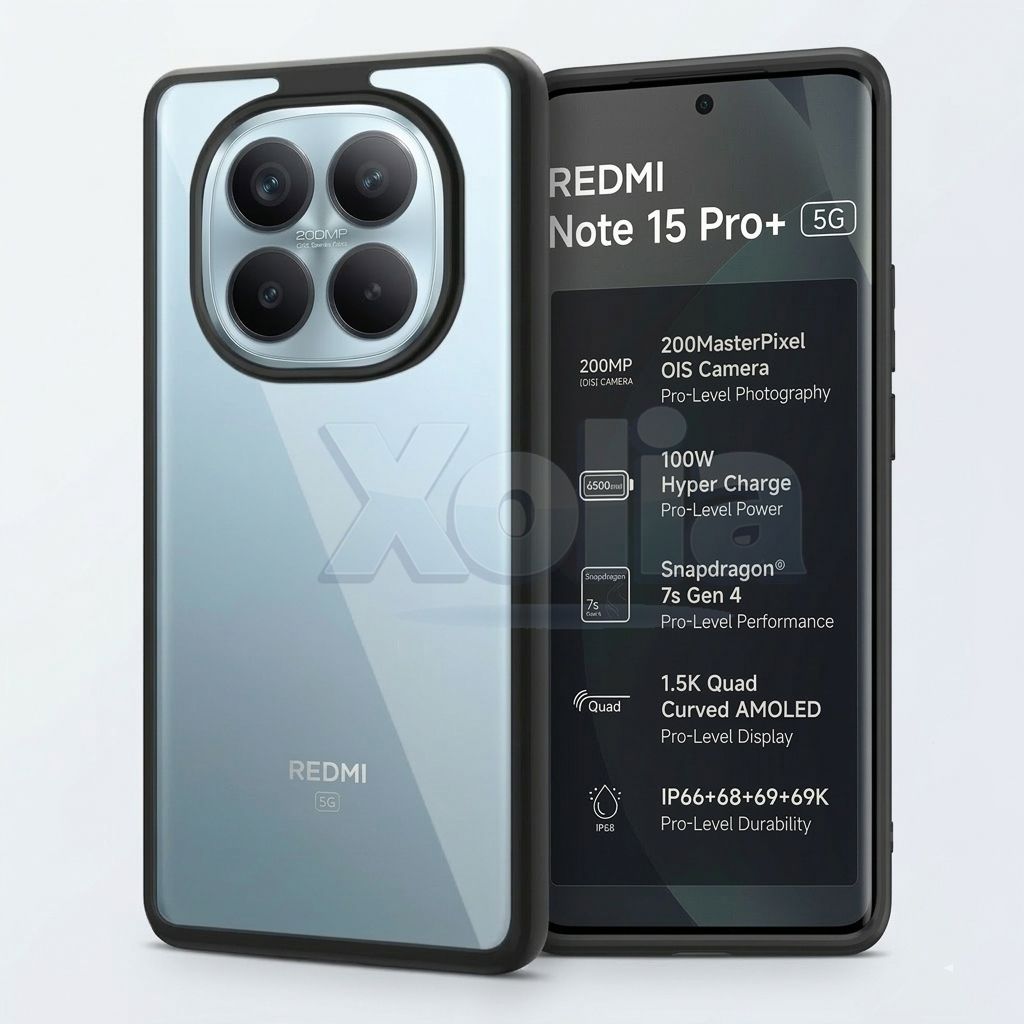 Xolia Back Cover for Redmi Note 15 Pro Plus 5G (Transparent, Black, Shock Proof, Plastic, Silicon, Pack of: 1)