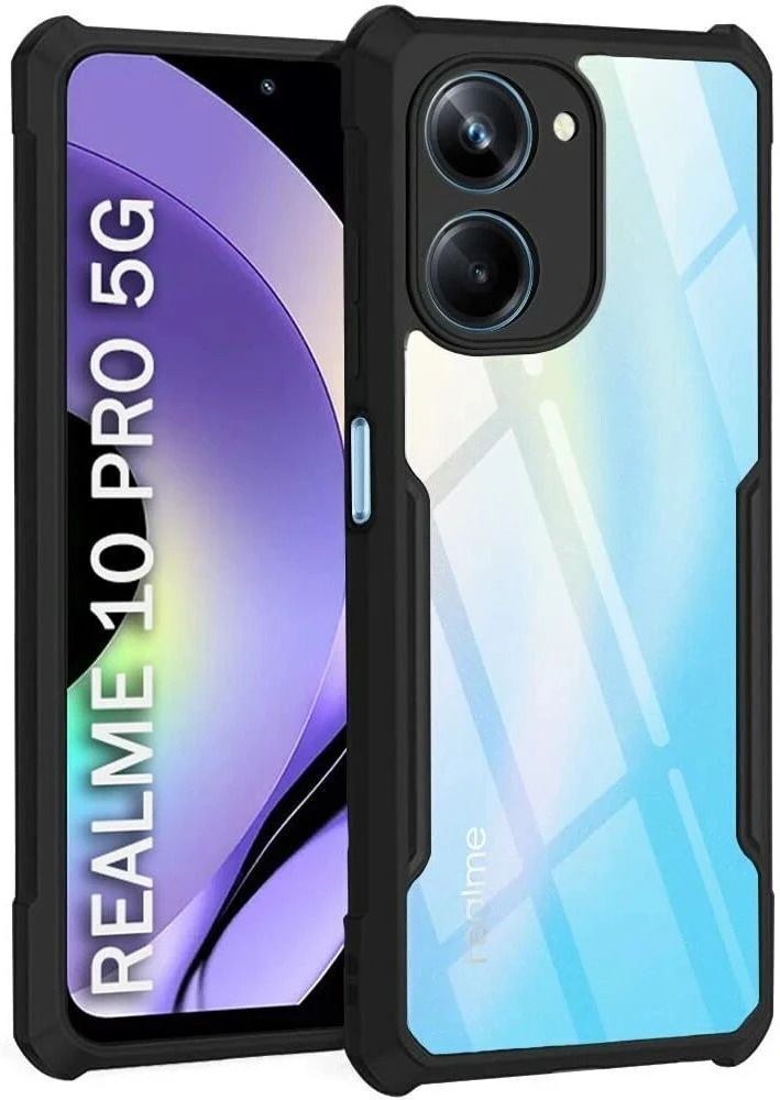 Micvir Back Cover for Realme 10 Pro 5G (Transparent, Black, Shock Proof, Polycarbonate, Pack of: 1)