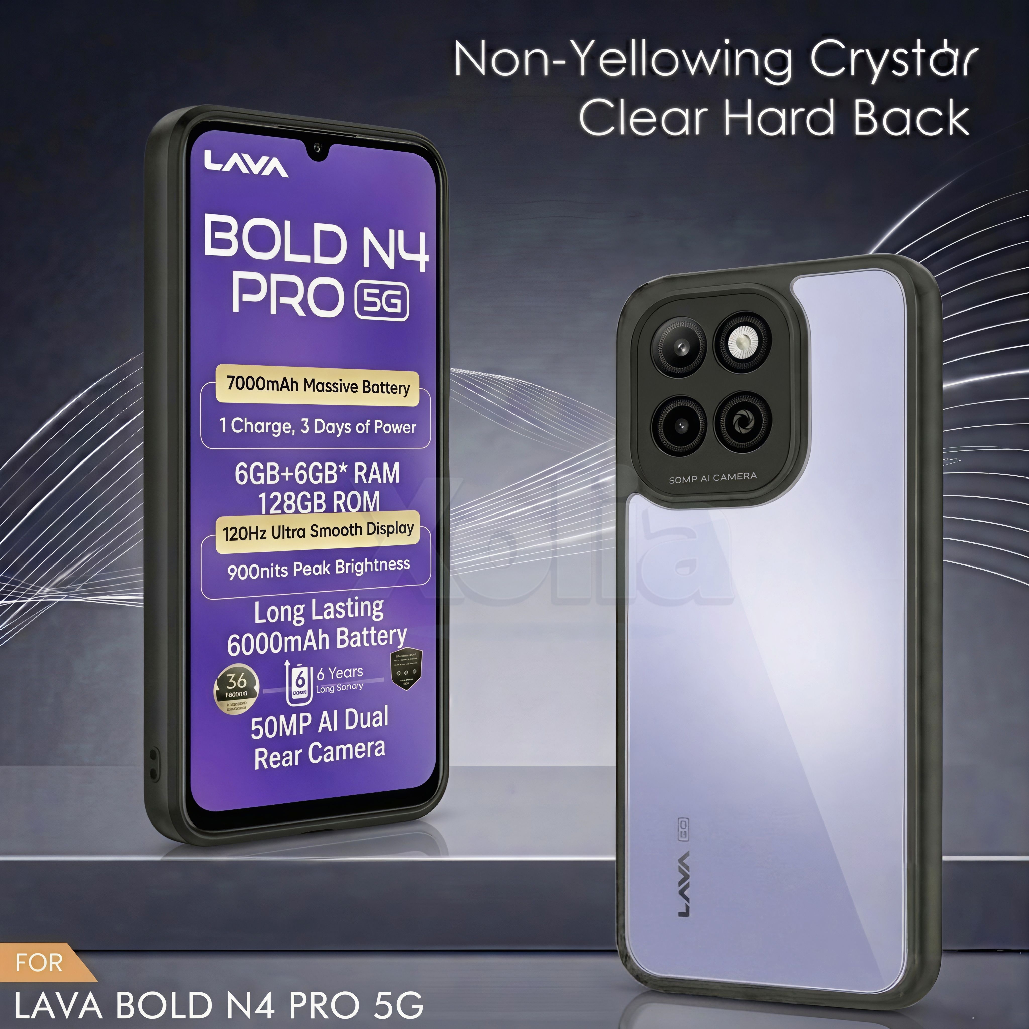 Xolia Back Cover for Lava Bold N4 Pro 5G (Transparent, Black, Shock Proof, Plastic, Silicon, Pack of: 1) — image 2 of 4