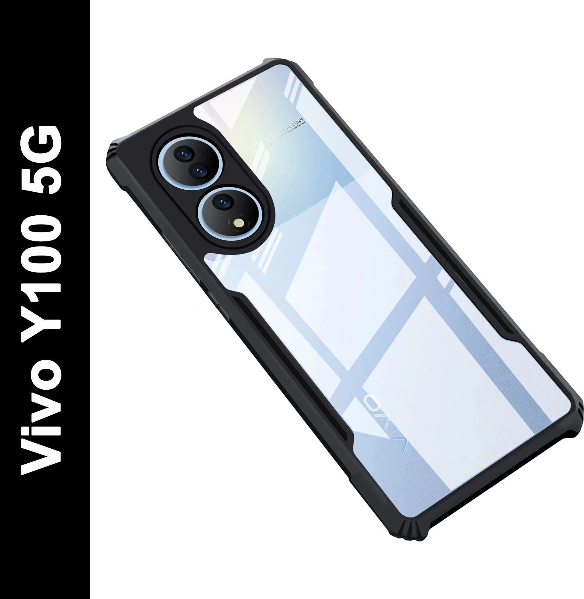 Micvir Back Cover for Vivo Y100 5G (Transparent, Black, Shock Proof, Polycarbonate, Pack of: 1)
