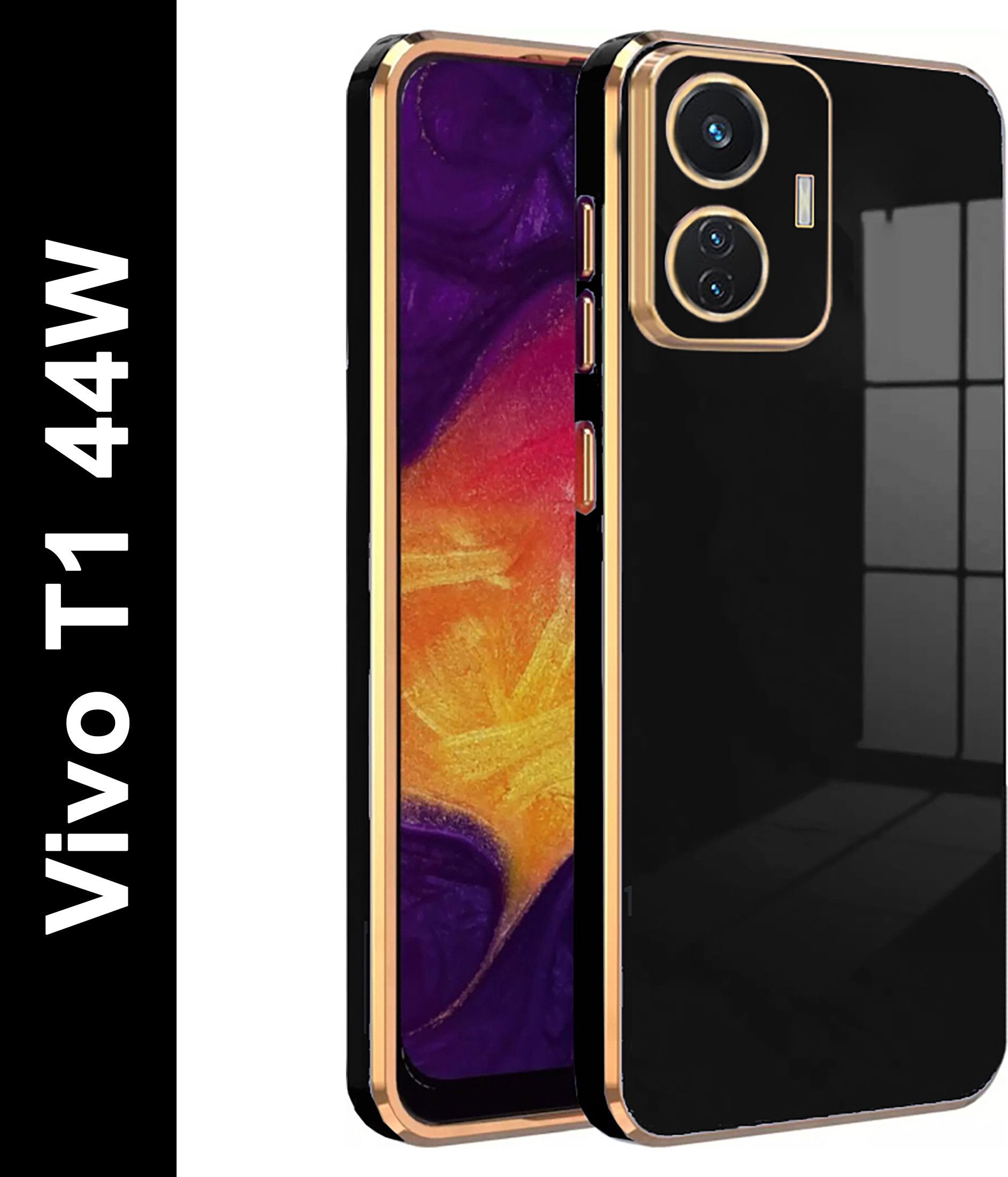 Micvir Back Cover for Vivo T1 44W (Black, Silicon, Pack of: 1)