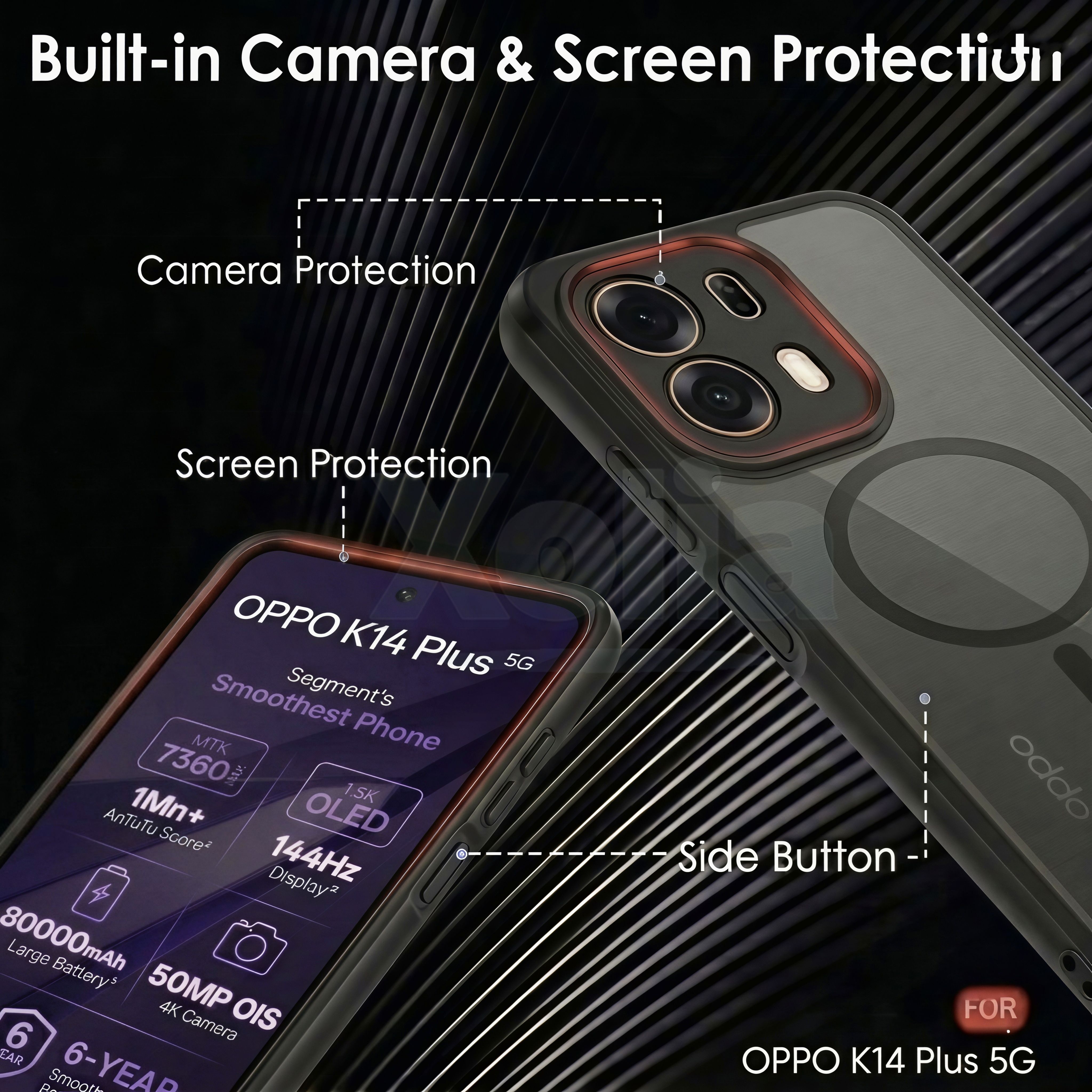 Xolia Back Cover for Oppo K14 Plus 5G (Black, Shock Proof, Polycarbonate, Silicon, Pack of: 1) — image 3 of 4