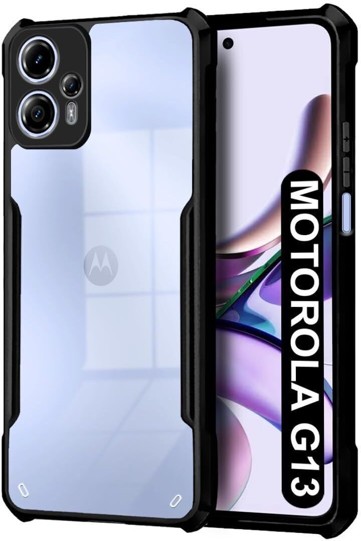 Micvir Back Cover for Motorola Moto G13 (Transparent, Black, Shock Proof, Polycarbonate, Pack of: 1)