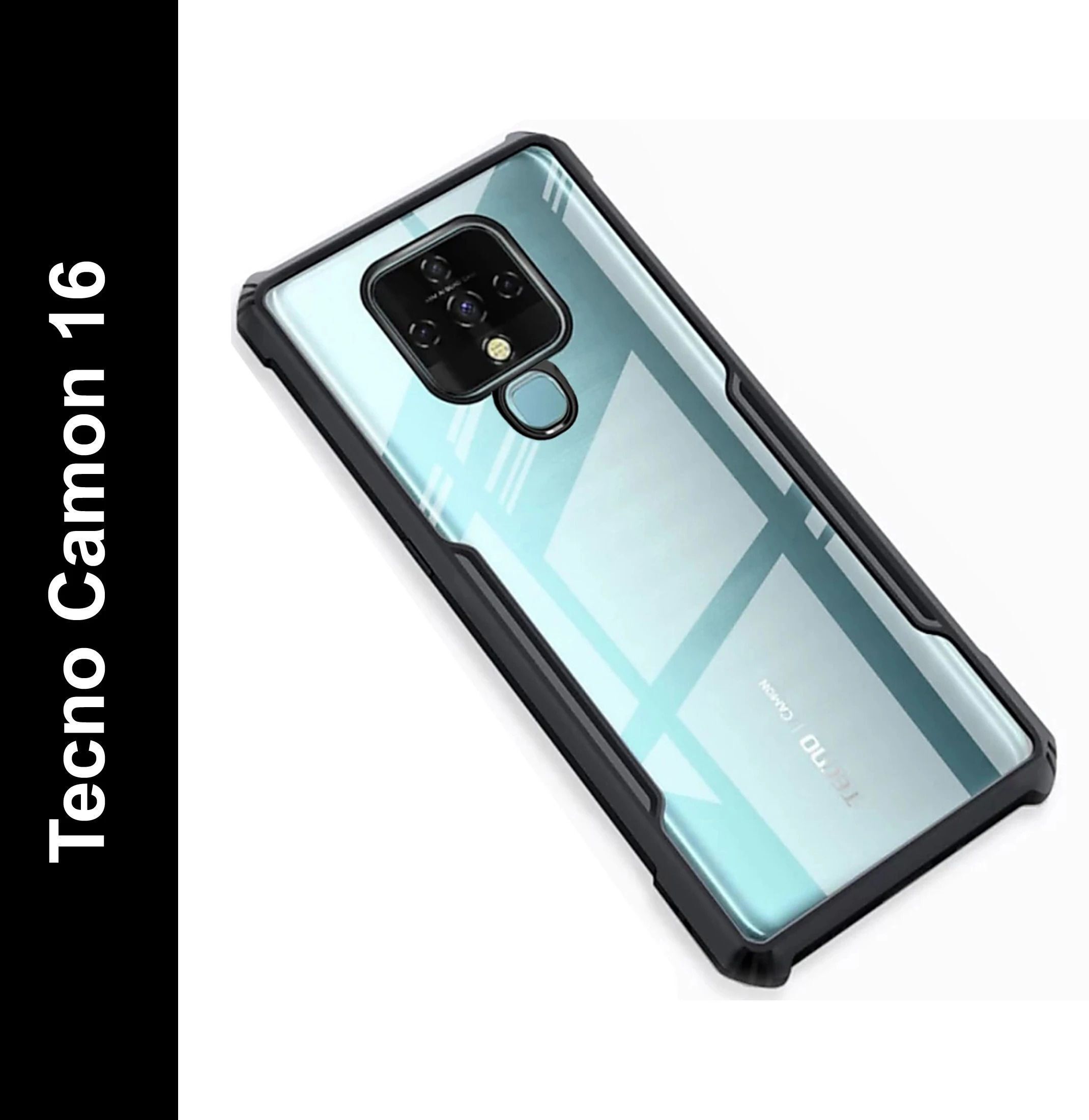 Micvir Back Cover for Tecno Camon 16 (Transparent, Black, Shock Proof, Polycarbonate, Pack of: 1)