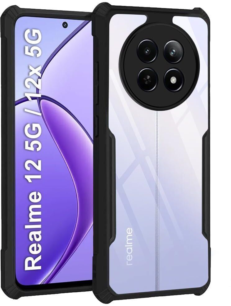 Micvir Back Cover for Realme 12 5G (Transparent, Black, Shock Proof, Polycarbonate, Pack of: 1)