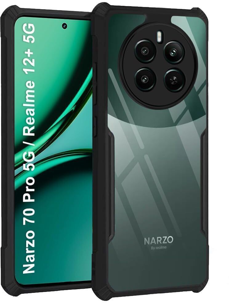 Micvir Back Cover for Realme 12 Plus 5G, Realme P1 5G, Narzo 70 5G, Narzo 70 Pro 5G (Transparent, Black, Shock Proof, Polycarbonate, Pack of: 1)