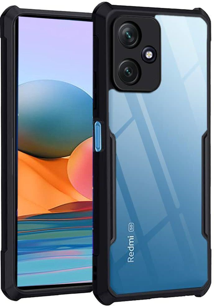 Micvir Back Cover for Redmi 12 (Transparent, Black, Shock Proof, Polycarbonate, Pack of: 1)